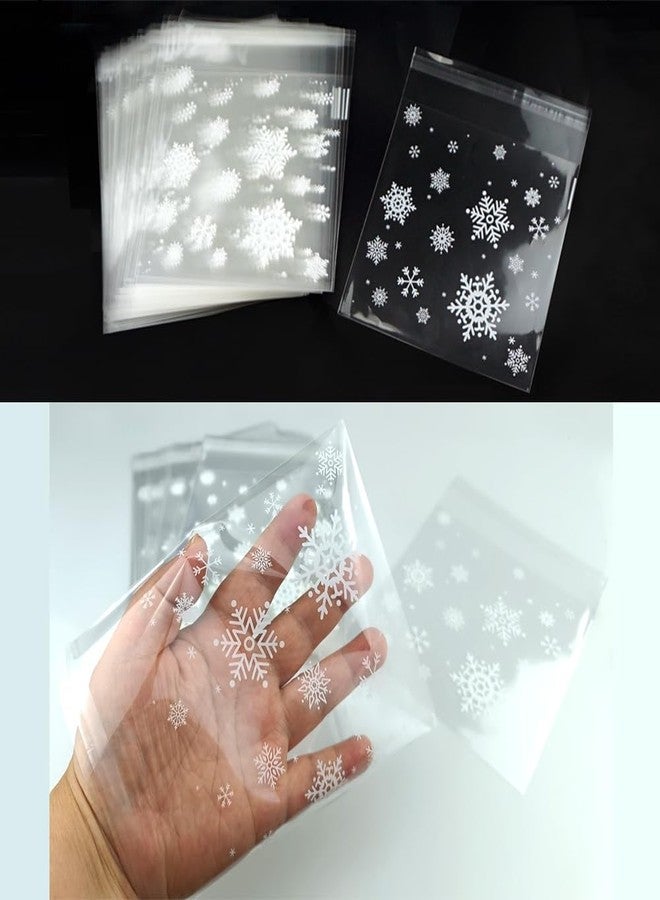 SaktopDeco 100 PCS Snowflake Cellophane Bags: Clear Holiday Goodie Bags, Candy Bag With Self Adhesive Seal, 5.5 x 5.5 Inches, White - Image 3